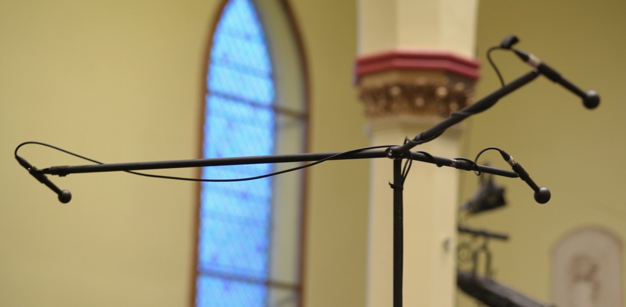 Decca tree microphone array at St Paul's Hall